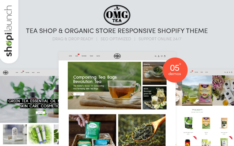 Omgtea - адаптивная тема Shopify для чайных и органических магазинов