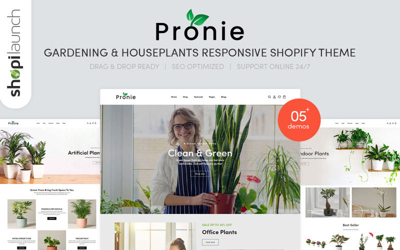 Pronie - Responsive Shopify Theme für Gartenarbeit und Zimmerpflanzen