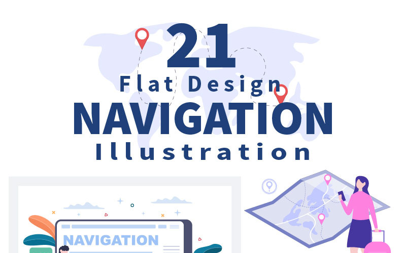 21 GPS -navigeringskarta och kompass vektorillustration