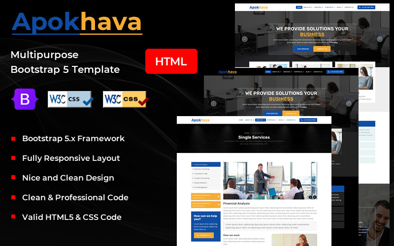 Apokhava - Boostrap 5 HTML -webbplatsmall med flera sidor