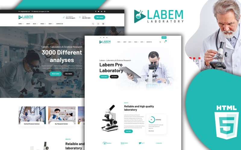 Labem -laboratorium och medicinsk utrustning HTML5 -mall
