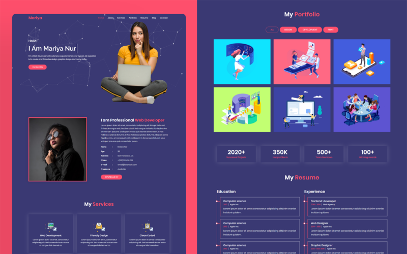 Modelo HTML5 de site multifuncional do portfólio Mariya
