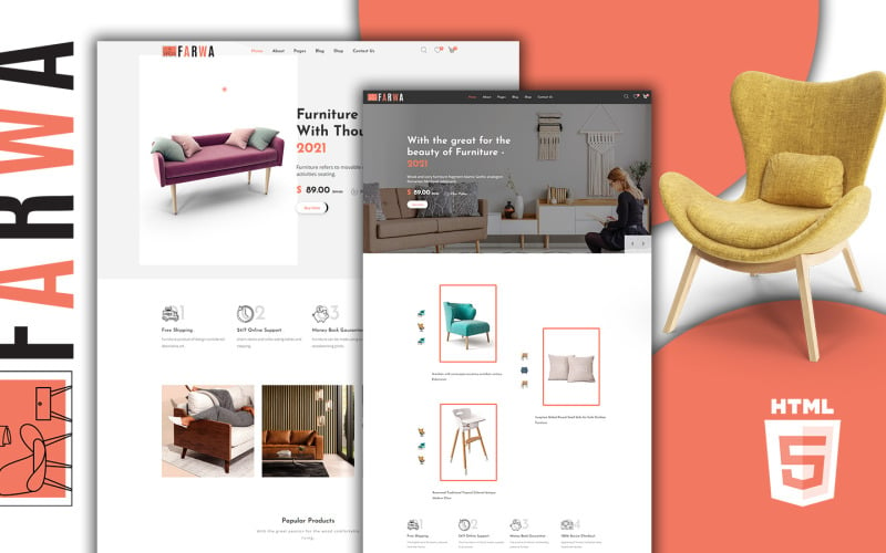 Plantilla de sitio web HTML5 de Farwa Modern Furniture Store