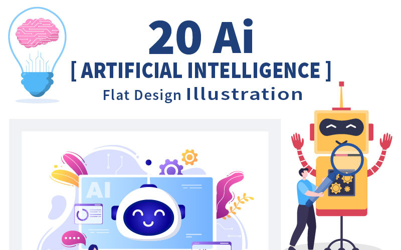 20 artificiell intelligens digital hjärnteknologi vektorillustration