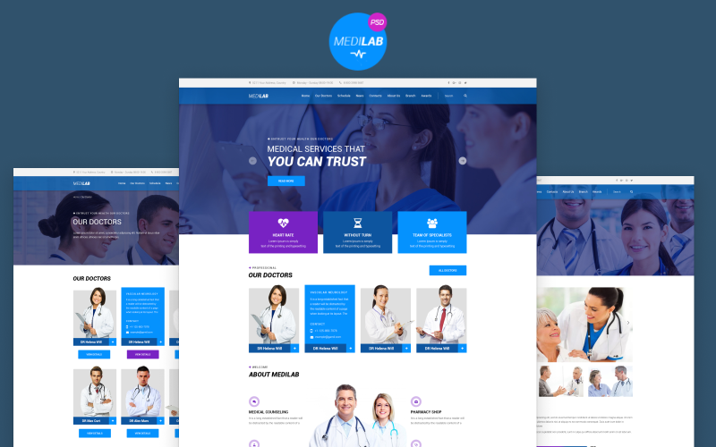 MediLab Mejor sitio web médico modelo PSD