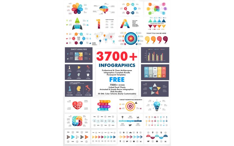 Plantillas de presentación de PowerPoint y mega paquete de infografías