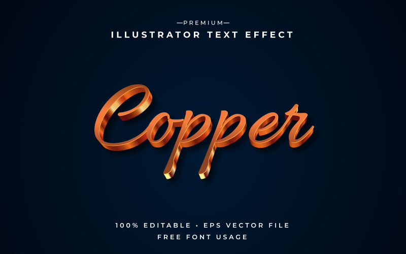 Efecto de texto 3d editable de cobre o estilo gráfico con degradado metálico