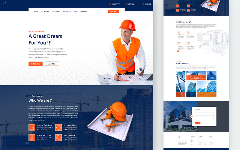 Buildex - Elementos de interface do usuário de uma página de serviços de construção