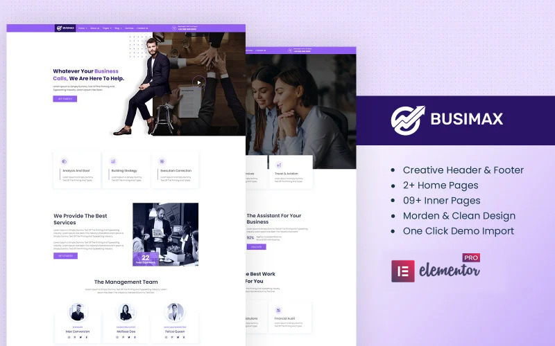 Busimax - Kit Elementor prêt à l'emploi pour services d'affaires et de conseil