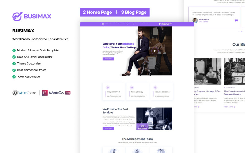 Busimax – 商业和咨询服务 WordPress Elementor 模板套件