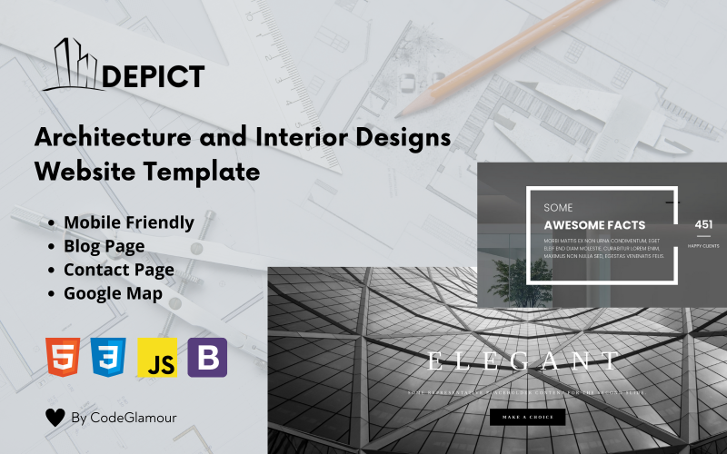 Depict - Шаблон цільової сторінки HTML5 з архітектурою та адаптивним інтер'єром