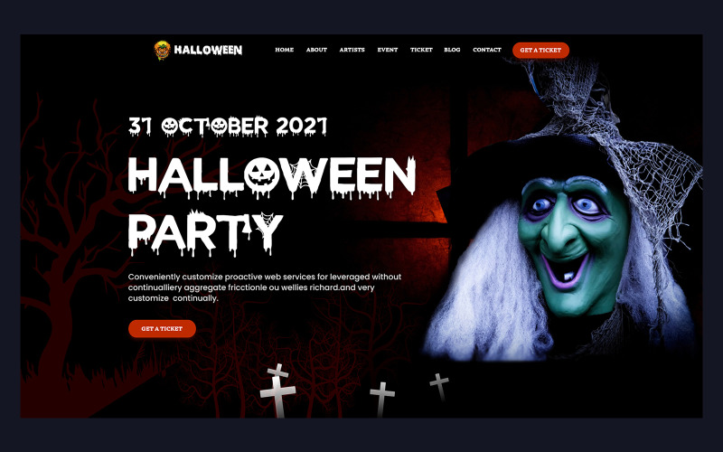 Halloween Hero Header-websjabloon UI-elementen