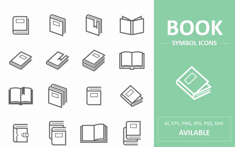 Icone della linea del simbolo del libro e della lettura