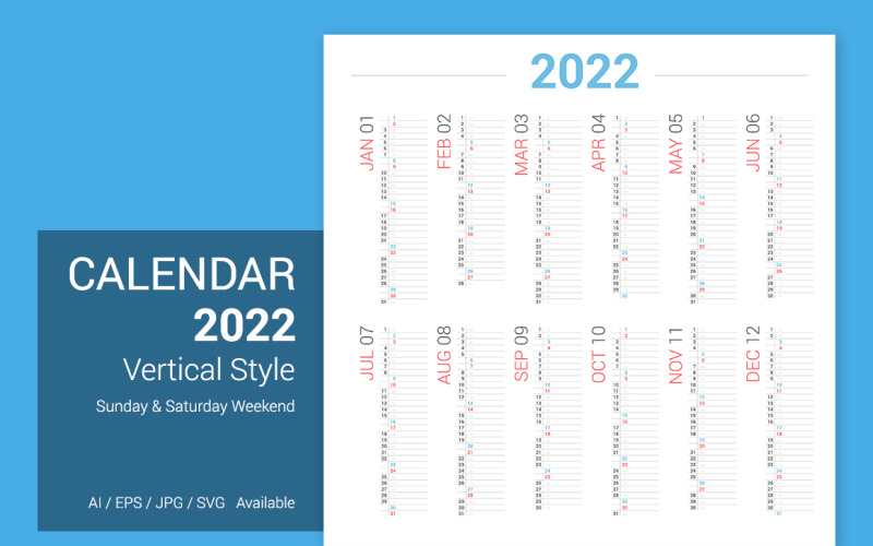 Kalender 2022 verticale ontwerpplanner