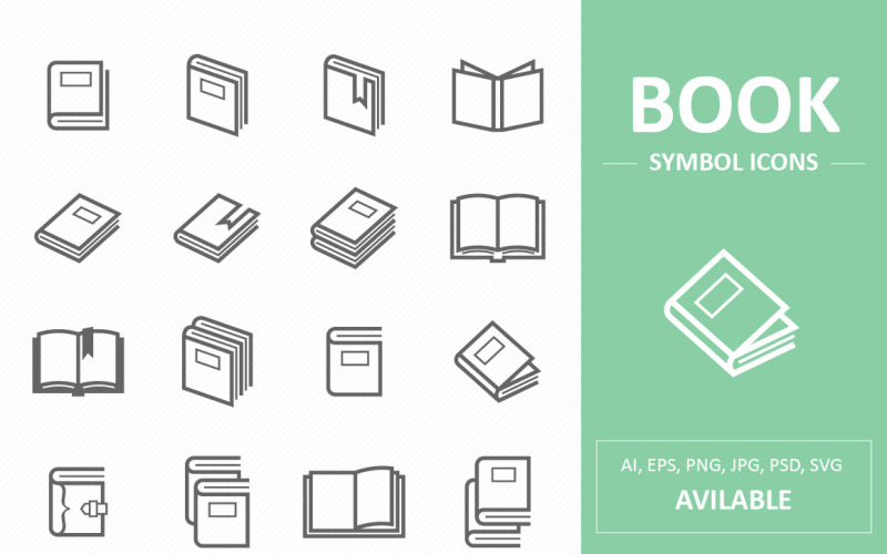 Livro e ícones de linha de símbolo de leitura