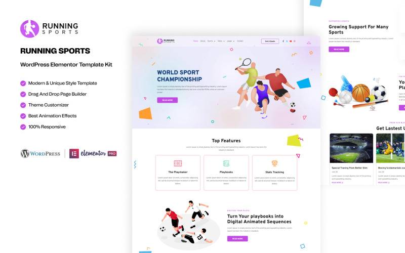 Bieganie sportowe – gotowy do użycia zestaw WordPress Elementor dla sportu
