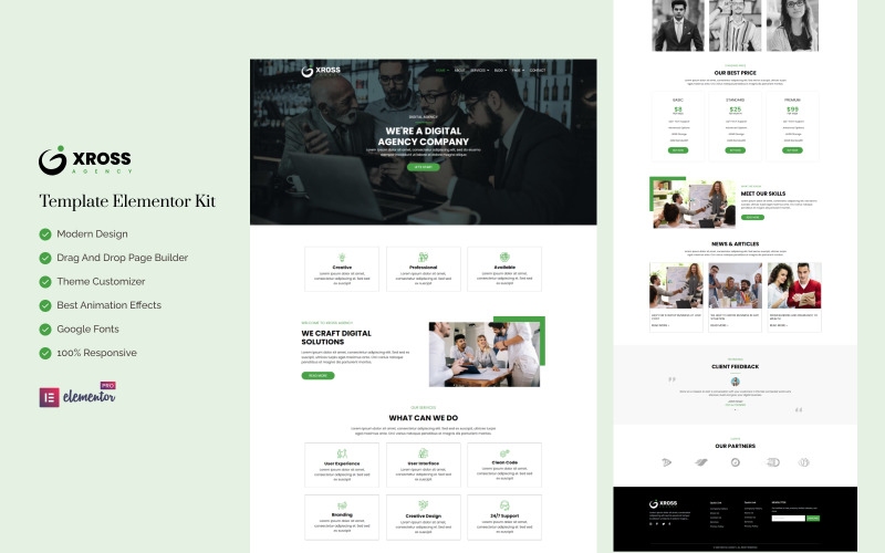 Xross Agency - Kit Elementor pronto per l'uso aziendale