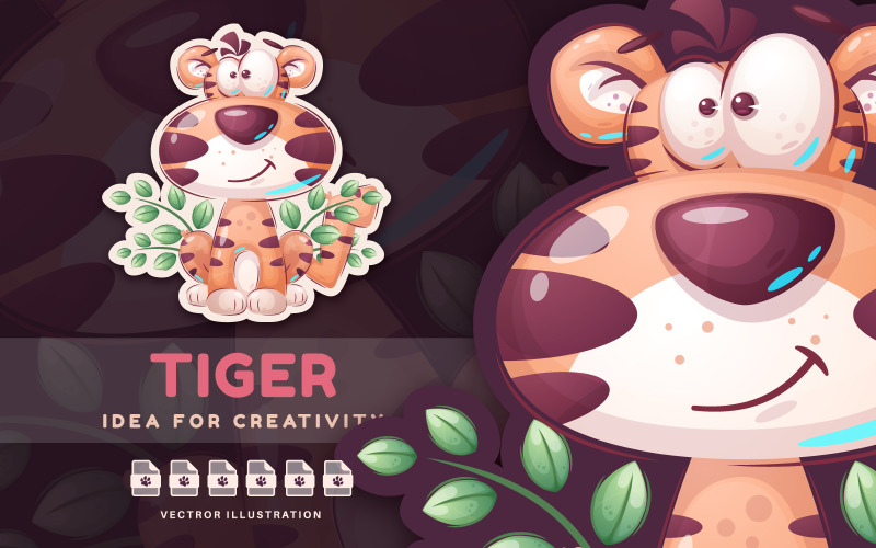 Cartoon Character Animal Teddy Tiger - Sticker, Graphics Illustration