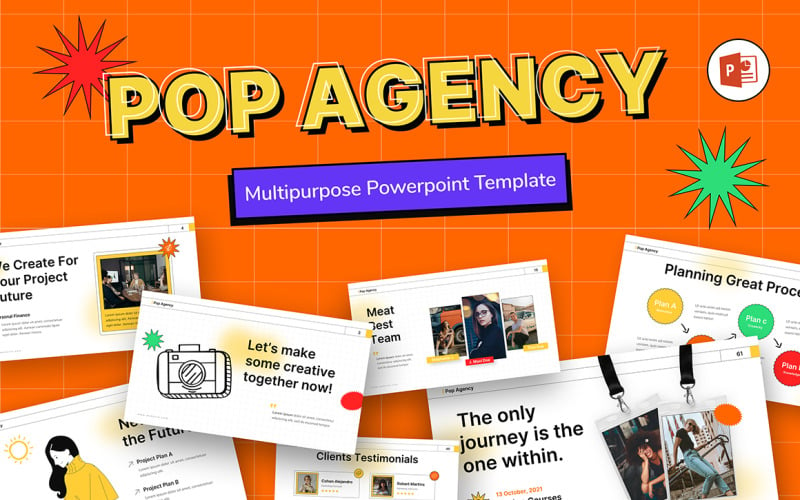 Modello PowerPoint di affari creativi dell'agenzia pop