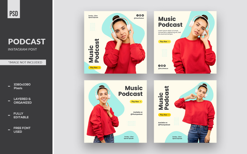 Podcast Musica Instagram Post e banner pubblicitari