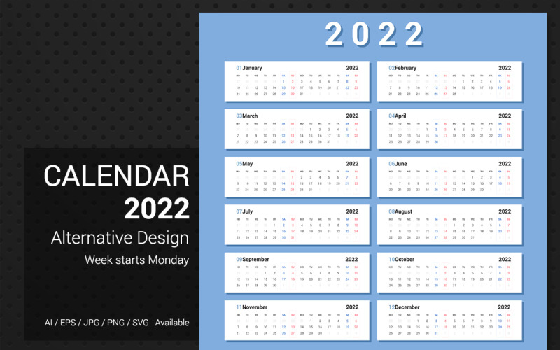 Calendario planificador de diseño alternativo 2022