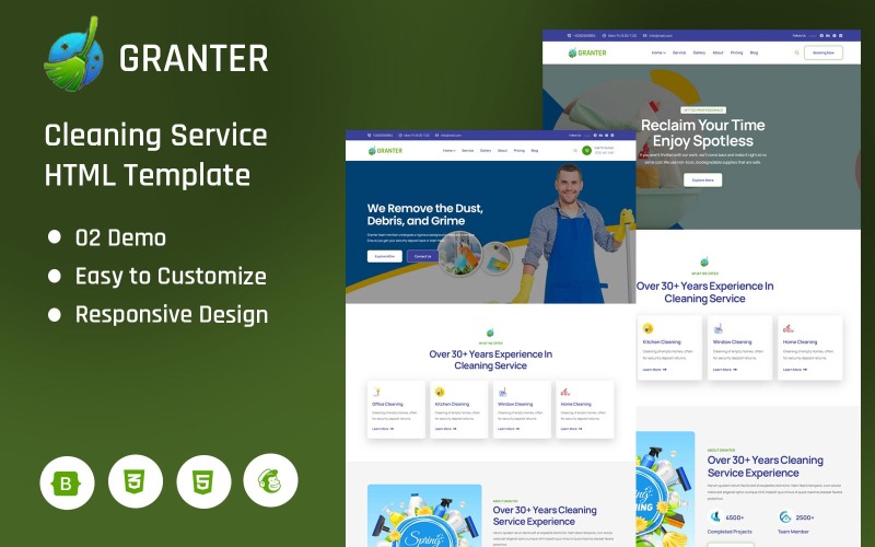 Granter - HTML-landingspaginasjabloon voor schoonmaakdiensten