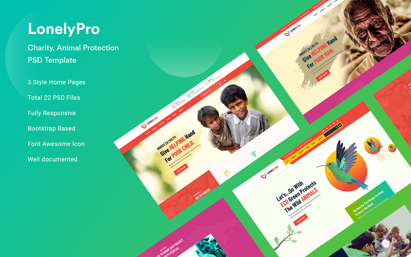 LonelyPro - modelo PSD de caridade e proteção animal