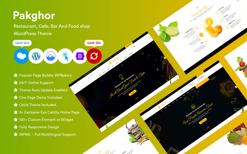 Pakghor - Tema de WordPress para restaurante, cafetería, bar y tienda de alimentos