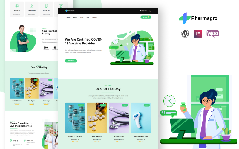 Pharmagro - Kit di modelli Elementor per siti Web di farmacie e farmaci