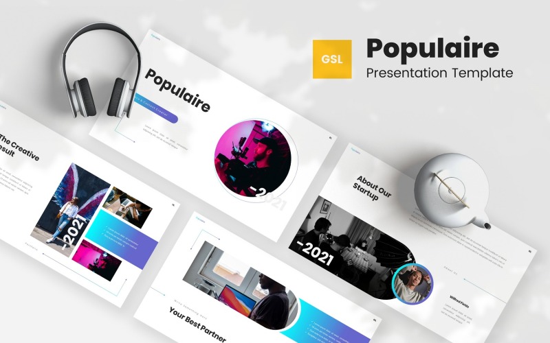 Populaire — szablon Prezentacji Google dla twórców treści