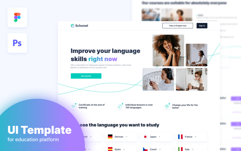 Schoowl-E-Learning Courses Weboldal UI sablon
