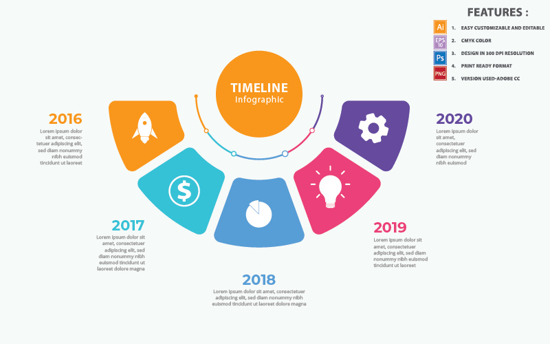 Timeline Rundschreiben Infografik Vektor-Design-Vorlage
