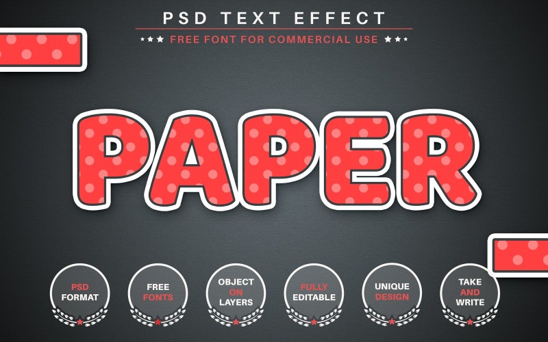 Adesivo di carta - Effetto di testo modificabile PSD, illustrazione Gruphics