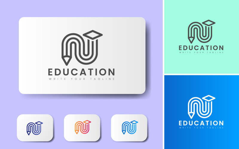 Concetto di modello di progettazione di logo di educazione minima per penna e matita