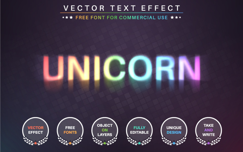 Unicorn - 可编辑的文字效果、字体样式、图形插图
