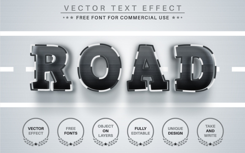 Carretera: efecto de texto editable, estilo de fuente, ilustración gráfica
