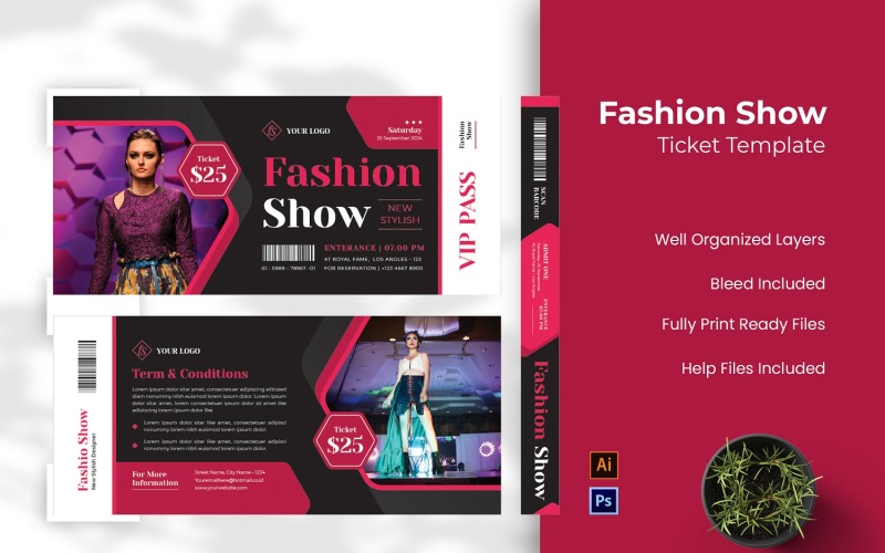 Fashion Show Ticket Template 208548 TemplateMonster