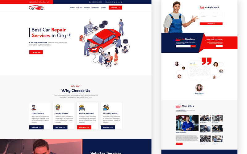 Carrep - Bilreparation HTML -mall för en sida