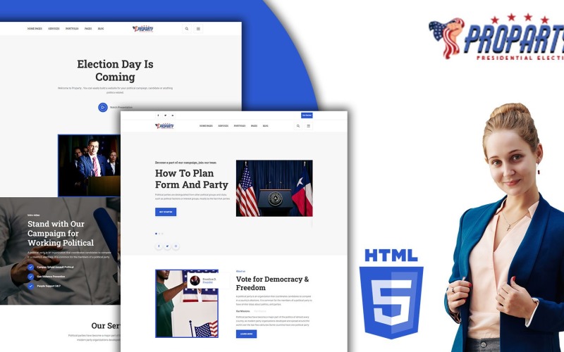 Szablon strony internetowej kandydata Poparty i lidera politycznego