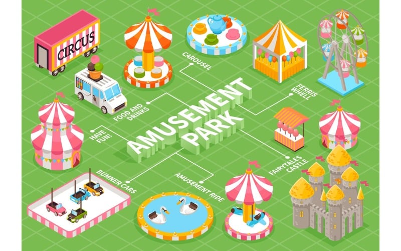 Isometric Amusement Park Flowchart 210112114 Vector Illustration Concept