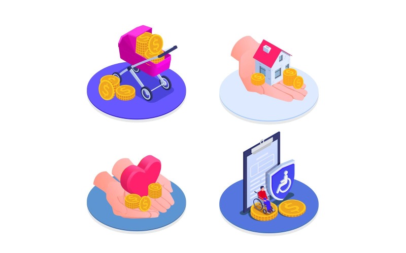 Social Security Unemployment Family Benefits Isometric 201220142 Vector