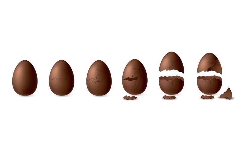 Reális csokoládé repedt tojás készlet 210230504 vektoros illusztráció koncepció