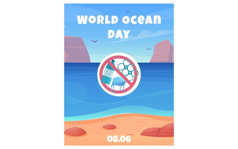 世界海洋日卡片平面 210251133 矢量插图概念