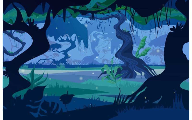 Джунгли тропический лес ночь 210351812 векторные иллюстрации концепции
