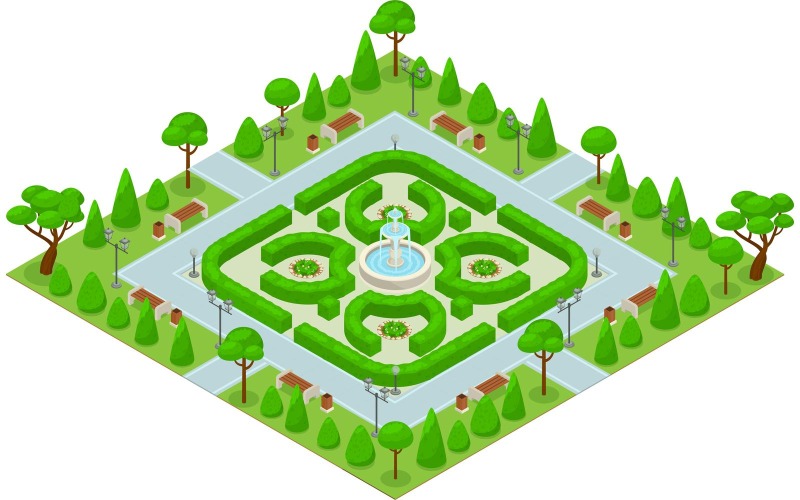 Parque de diseño de paisaje isométrico 210370324 concepto de ilustración vectorial