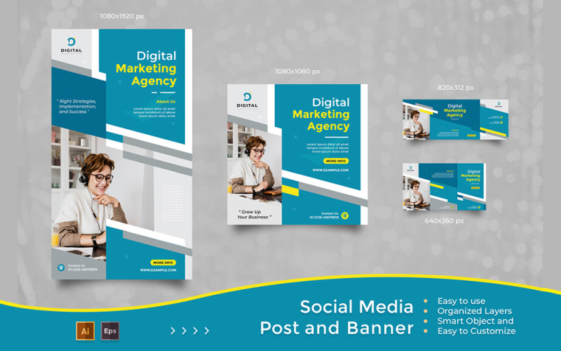 Agência de marketing digital criativo - modelos de banner e postagem em mídia social