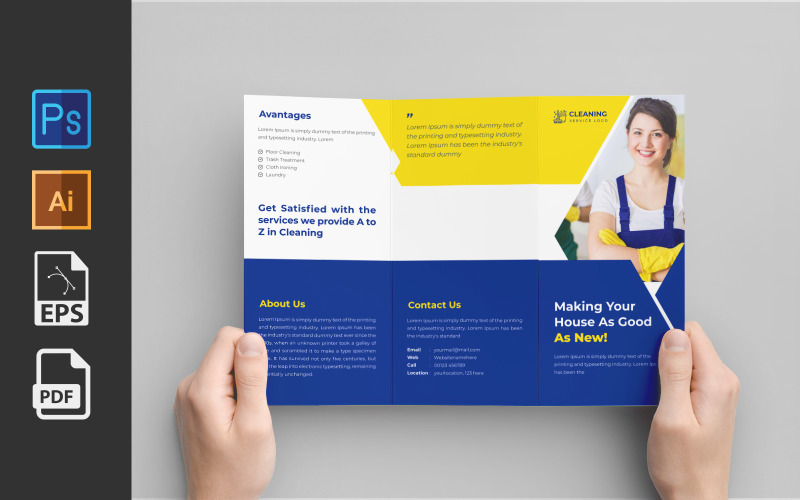 Cleaning Home Service Promotional Trifold Brochure Design
