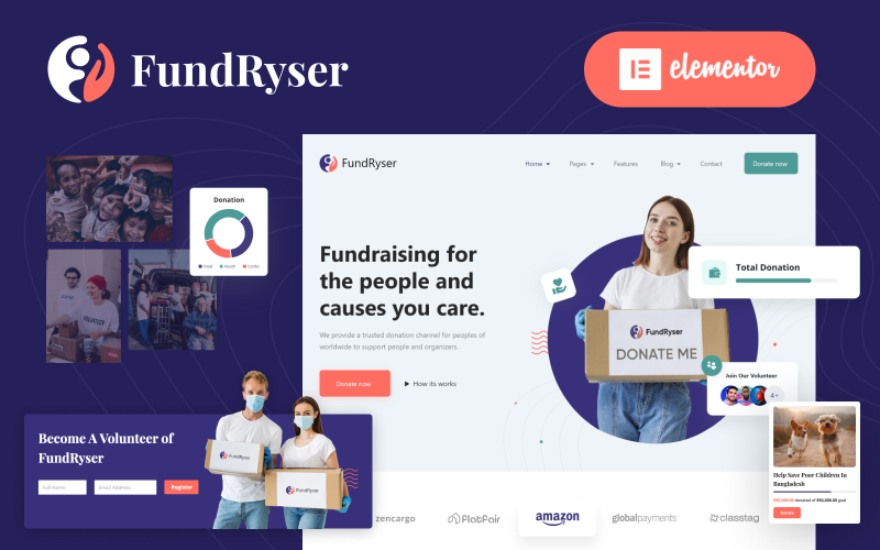 Fundryser - Thème WordPress Elementor pour collecte de fonds de bienfaisance
