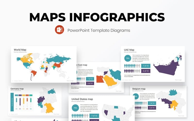 Mapas de plantilla de PowerPoint infografía - TemplateMonster
