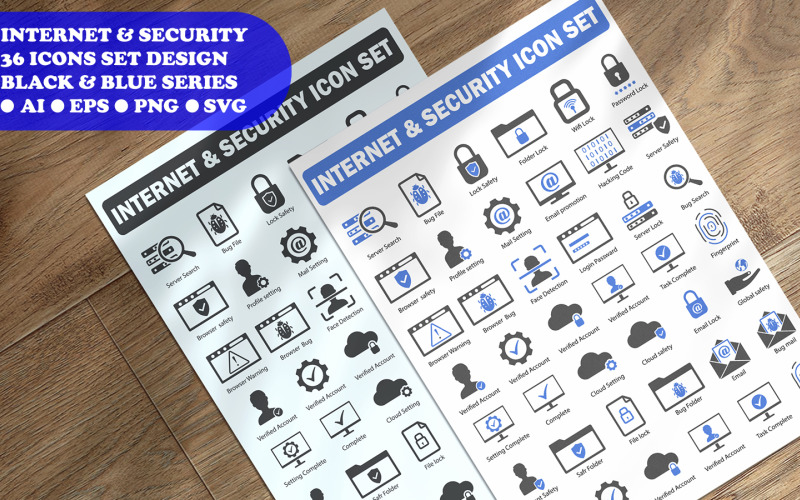Modelo de conjunto de ícones de segurança e segurança da Internet